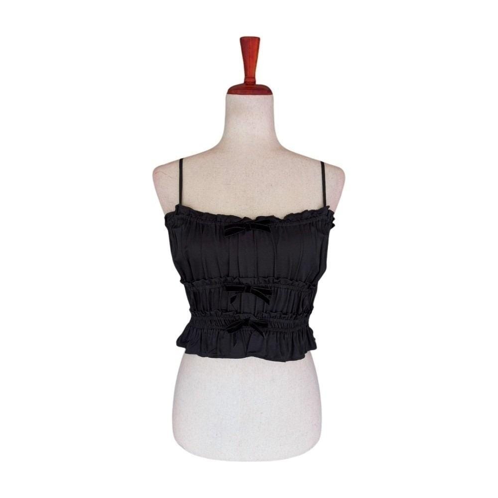 NWT The Kooples Court A Bretelle Black Cropped Bow Top Size FR2/US6